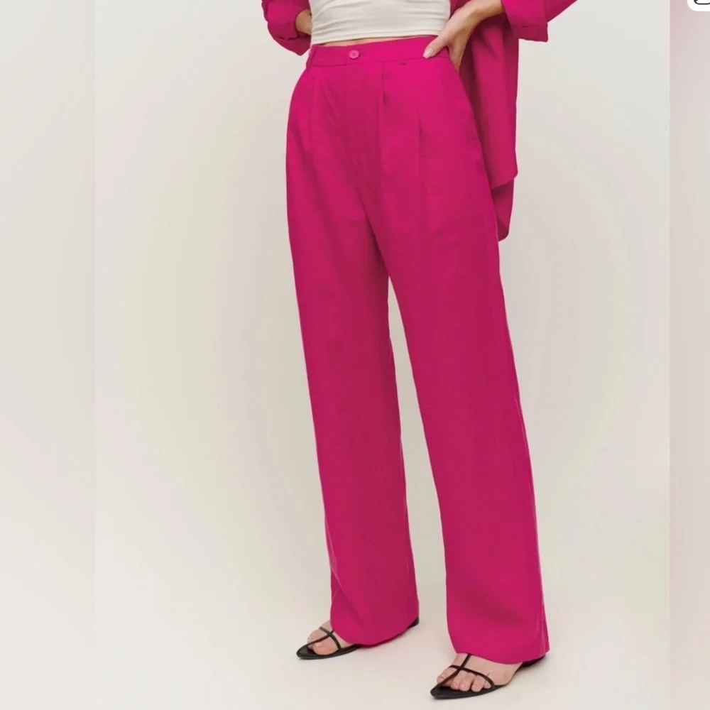REFORMATION Vesta Linen Pant 100% Linen Pink Wide Leg Pants Size 0